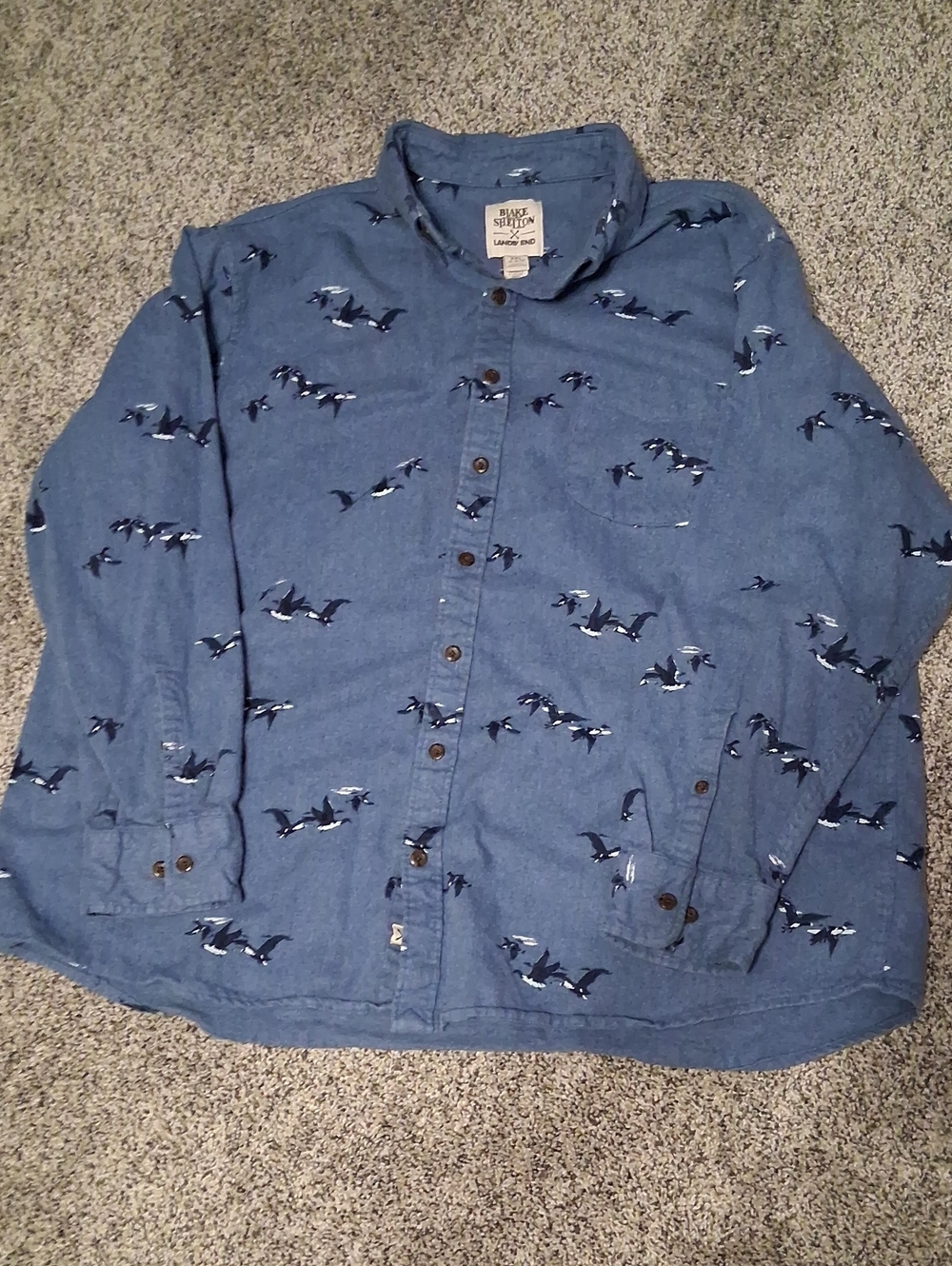 Lands' End Blue Shark-Print Button-Up Jacket